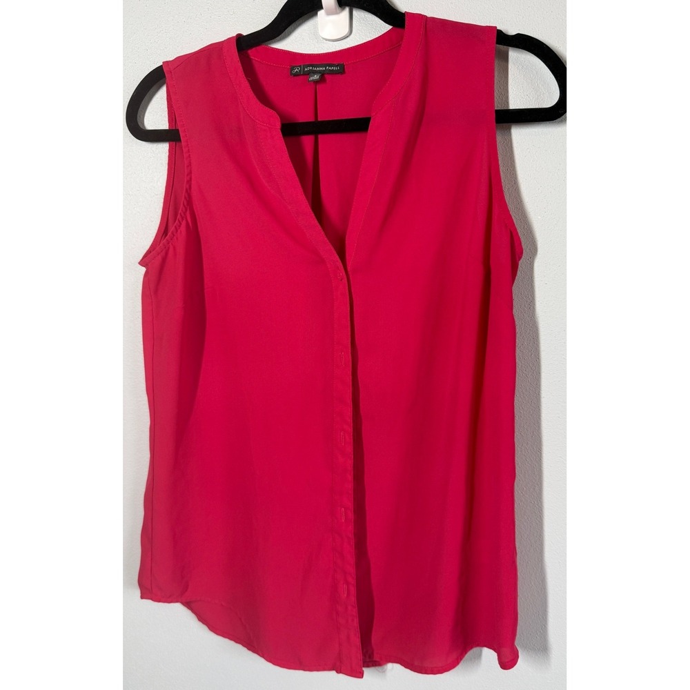 Adrianna Papell Blouse Size S Pink Sleeveless V-Neck Pleat Back Office Career